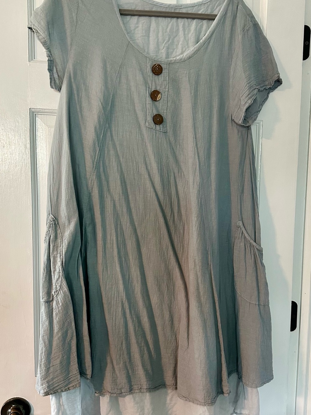 Light Sage Short Sleeve Pocket Tunic with Button Detail